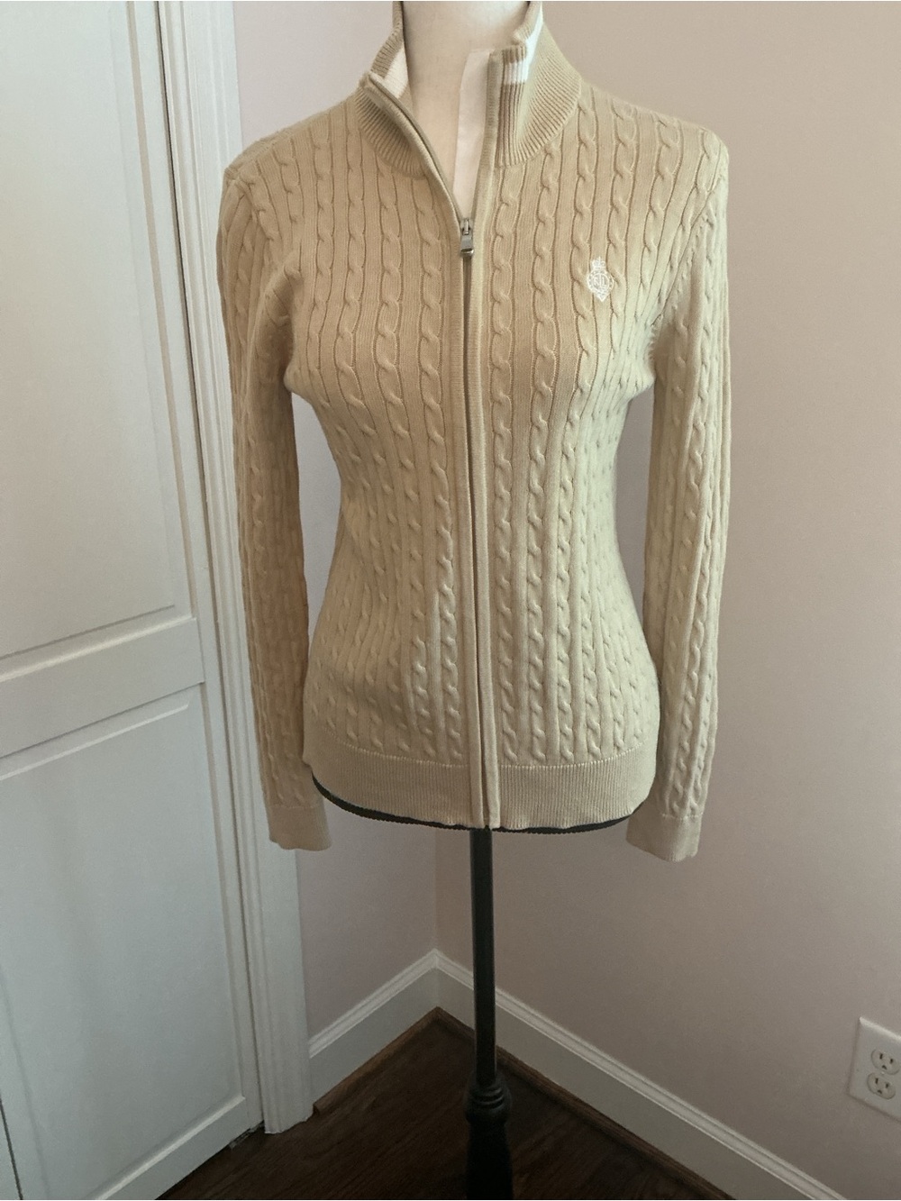 Ralph Lauren Cream Cable-Knit Zip Cardigan